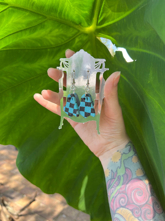 Blue Checkered Ghost Earrings